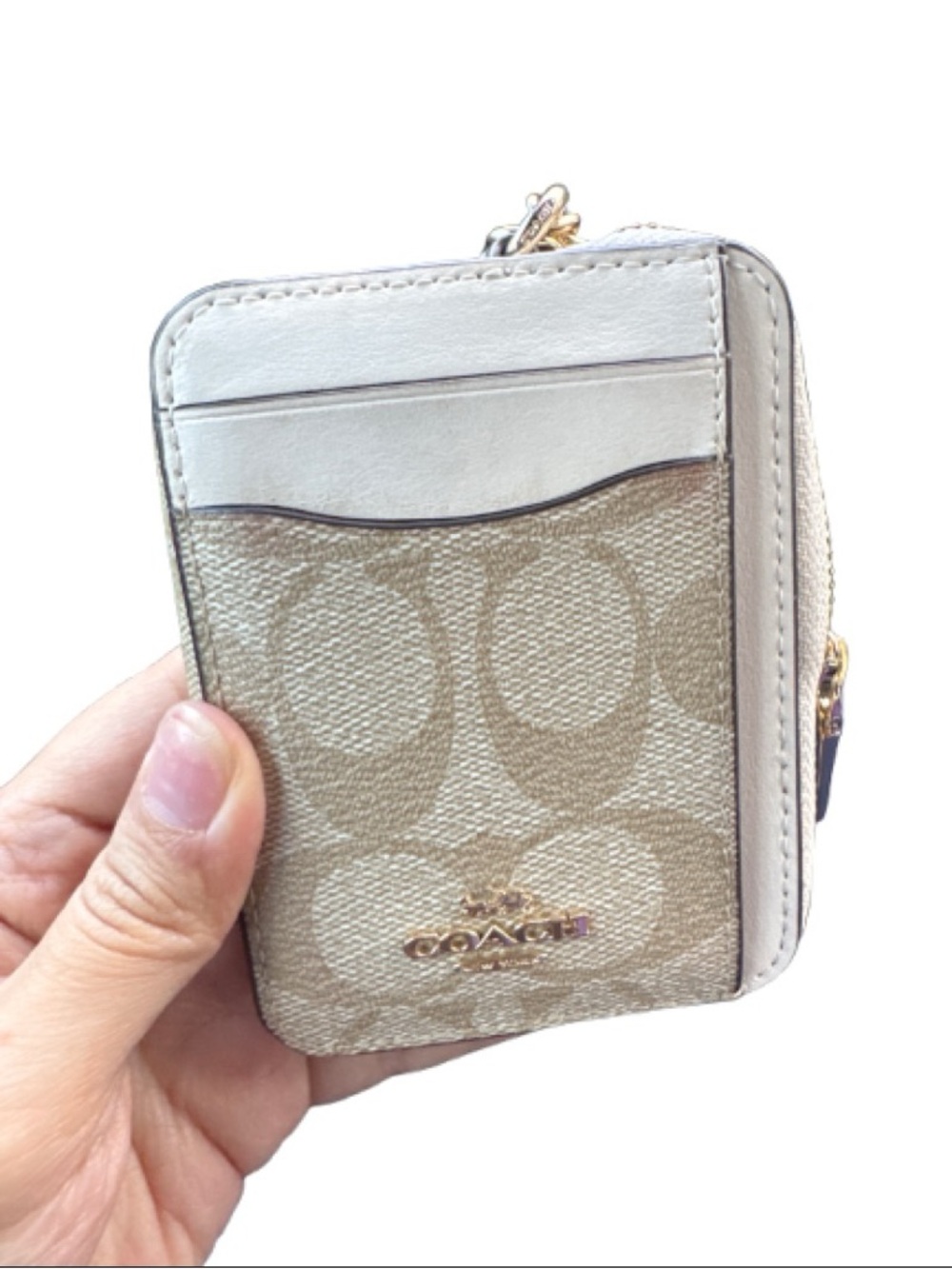 Coach Beige Signature Canvas Card Case with Chalk Trim